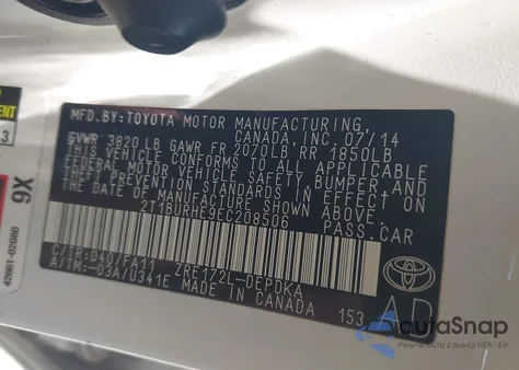 2014 Toyota Corolla L from USA, damaged, VIN 2T1BURHE9EC208506